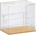 Choowin 4 Tier Clear Acrylic Display Case for Collectibles, Mini Figures, Pop Mart, Labubu, Sonny Angel, Smiski - Assemble Dustproof Acrylic Display Box with Door, Stand (Wood Base, Clear Step)