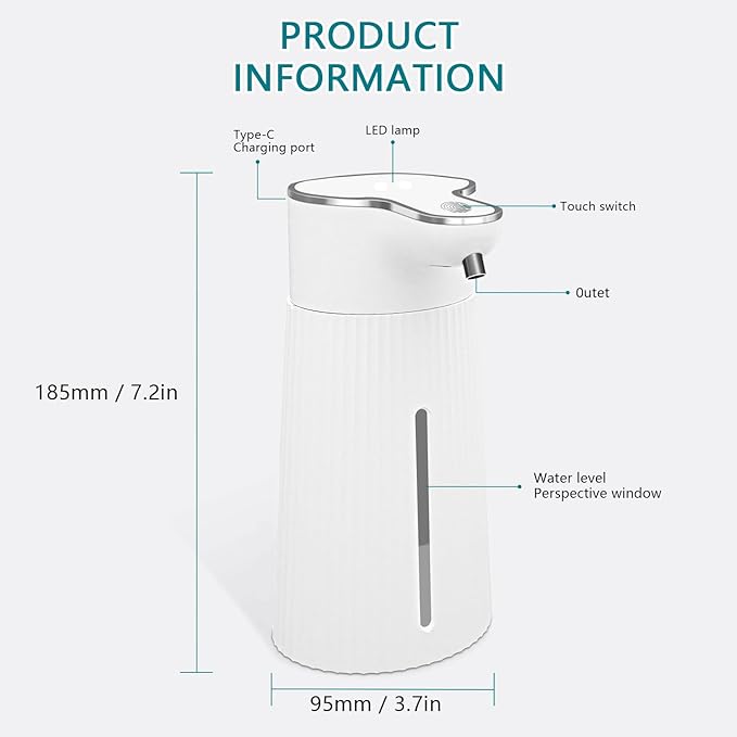 Automatic Liquid Soap Dispenser, 10.5oz/400ML Adjustable Wall Mount Touchless Soap Dispenser Waterproof for Bathroom Kitchen, USB C Rechargeable with Intelligent Infrared Sensor