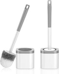 Toilet Brushes, 2 Pack Toilet Brush and Holder Set with Nylon Bristles Toilet Bowl Brush Compact Hidden Scrubber Brushes for Bathroom Deep Cleaning, Grey & White