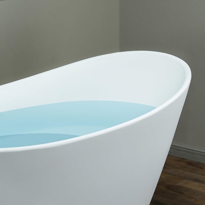WOODBRIDGE 59 in. x 29.13 in. Stone Resin Luxury Contemporary Solid Surface Freestanding Bathtub in Matte White