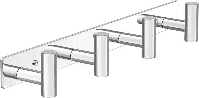 Wall Mounted Coat Rack-4 Hooks, Heavy Duty Stainless Steel Wall Hooks for Towel Coat Bag, Hat Rack Coat Hanger Coat Hooks Towel Racks for Bathroom Entryway Kitchen Hotel (Glossy, 1 Pack)