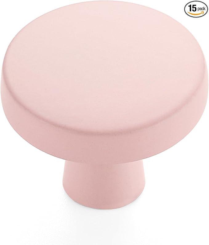 Ravinte 15 Pack Drawer Pulls 1-1/4 Inch Pink Kitchen Cabinet Knobs Solid Round Dresser Handles for Simple Cupboard Hardware