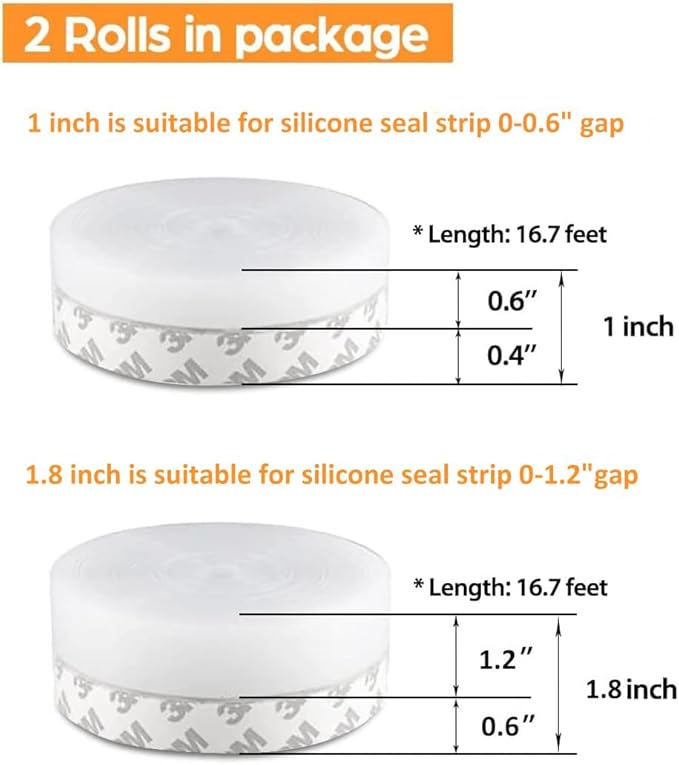 33.5 FT Weather Stripping Door Seal Strip, Shower Door Bottom Seal, Self Adhesive Door Insulation Strip for Door Frame, Windows and Shower Glass Gaps (Transparent, 25+45mm)