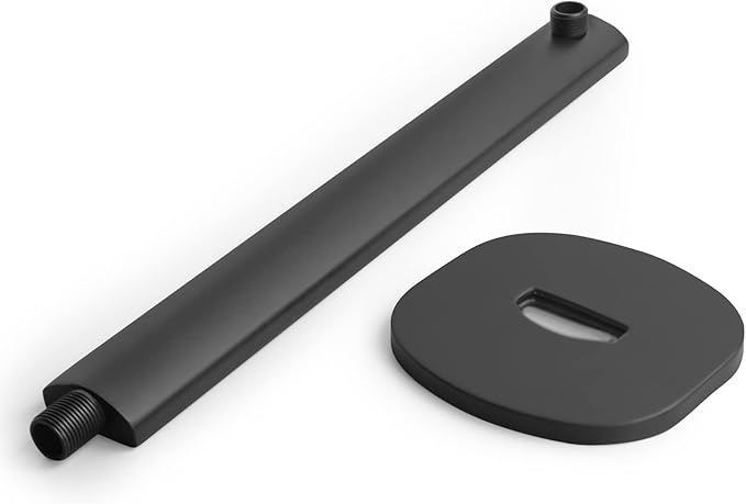 PHASAT Shower Arm with Flange,Stainless Steel Shower Head Extension Arm Replacement,Shower Arm Extension Wall-Mounted,Matte Black,PU9H04