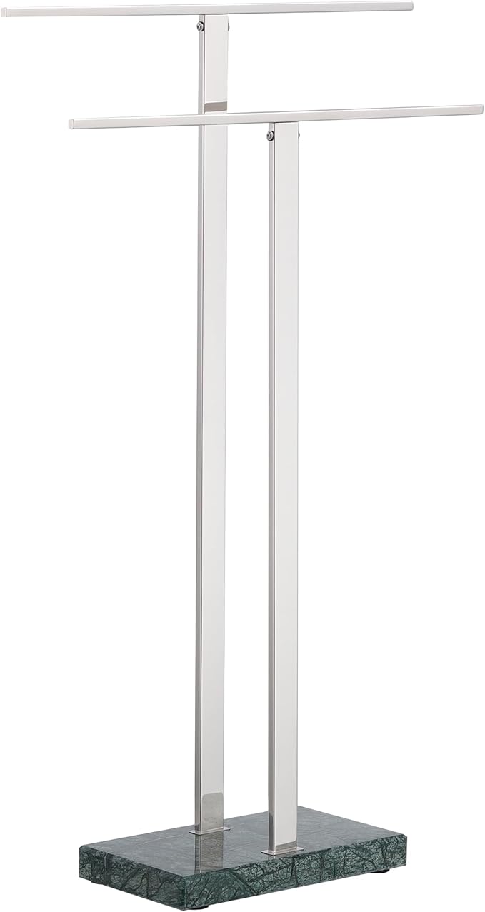 KES Standing Towel Rack with Green Natural Marble Base, 2-Tier Bath Towel Holder Stand for Bathroom Floor, Fits Bath Towel & Hand Towel, Polished Finish, BTH217-GPS