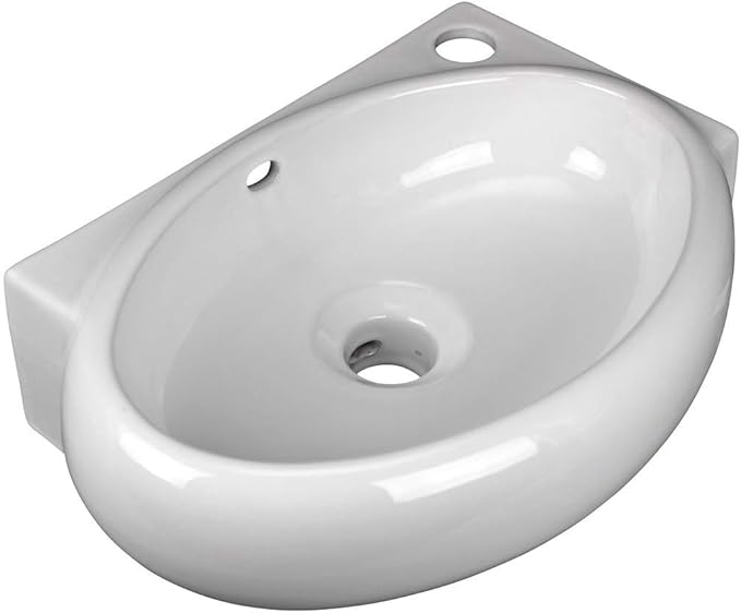 Renovators Supply Manufacturing Carlingwood Corner Wall Mounted Bathroom Sink 17 in. White Ceramic Oval Wall Hung Floating Vessel Sink with Overflow and Single Faucet Hole