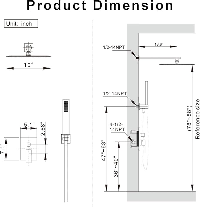 Brushed Nickel Shower System, Shower Faucet Set with 10-Inch Rain Shower Head and Handheld, Wall Mounted High-Pressure Shower Head Combo Set with Shower Valve and Shower Trim, Brushed Nickel