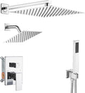 Shower Faucet Set Polished Chrome Shower System, Knob Switch Diverter Shower Faucet with High Pressure Handheld Spray, Wall Mount 12 Inch Shower Head with 6 Inch Wall Mount Shower Head