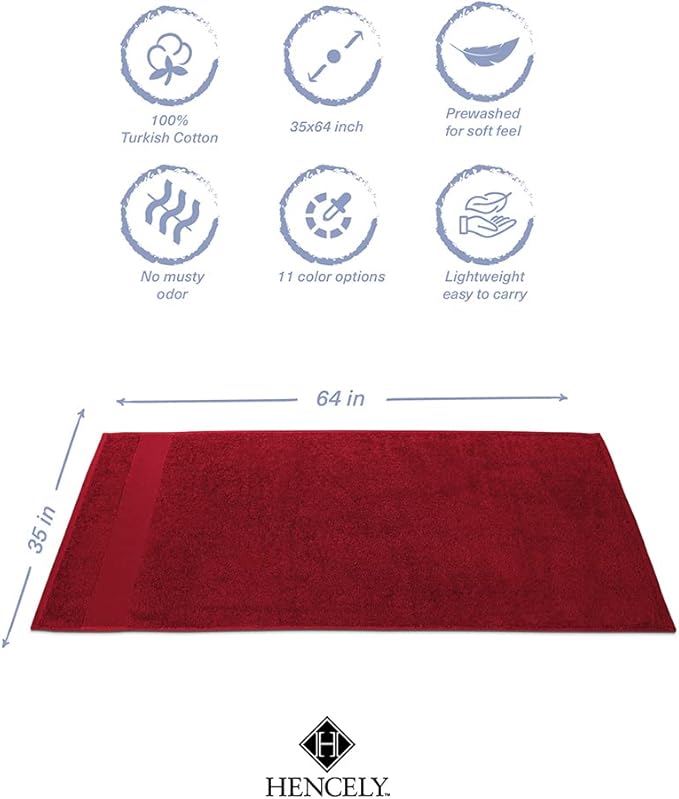 Hencely Bath Sheet Set of 2 - (35x64 Inches) - Luxury Extra Large Oversized Towels, 100% Cotton - Quick Dry, Highly Absorbent, Super Soft - Ideal for Spa, Hotel, Bathroom - (Bath Sheets 2 Pack, Red)
