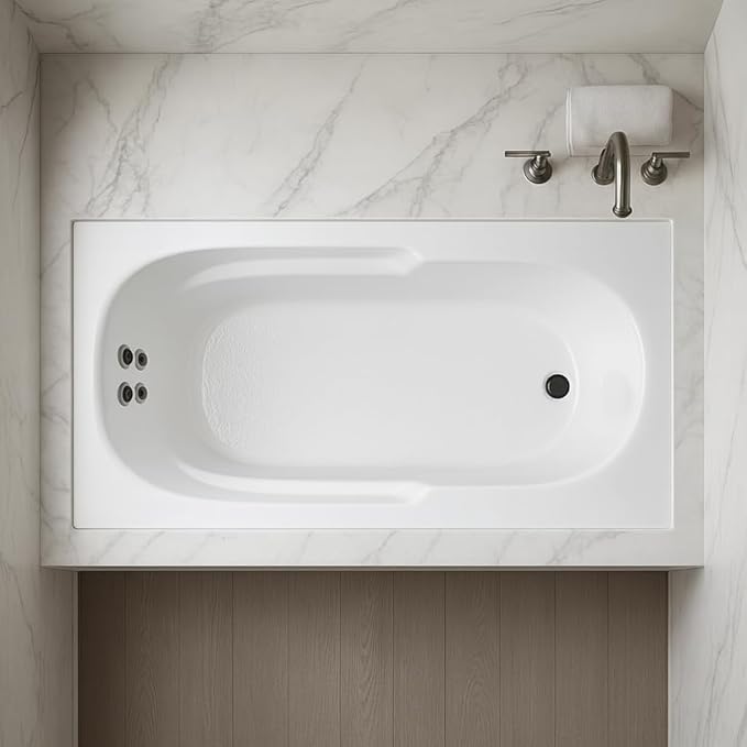 Carver Tubs - AR6032 - Modern Acrylic Fiberglass Whirlpool Tub Water Massage Bathtub, With Massagers - White Rectangle Acrylic Tub - Left Hand Motor - Deep Relaxing Soak - 60"L x 32"W x 18"H