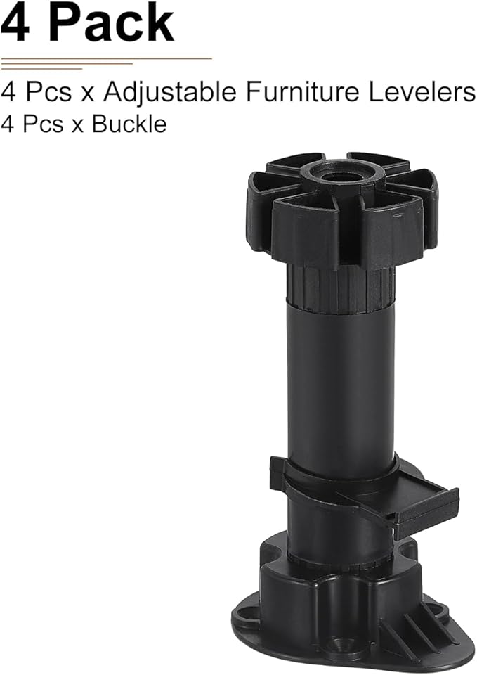 120x46mm(LxW) Adjustable Leveling Feet - 4Pack- Good for Furniture - Leveler Support Frame Replacement Legs - Black