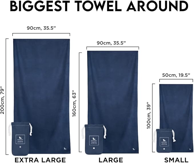 Dock & Bay Beach Towel - Quick Dry, Sand Free - Compact, Lightweight - 100% Recycled - Includes Bag - Essential - Deep Sea Navy, Extra Large (200x90cm, 78x35)