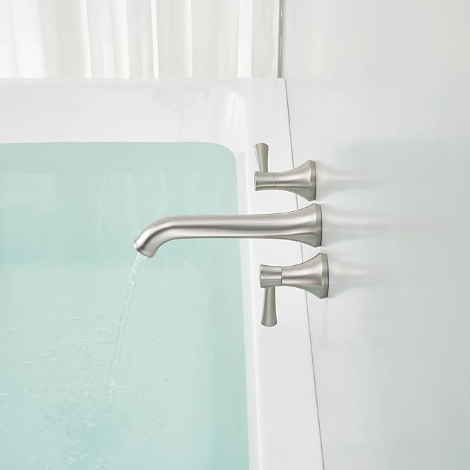 Wall Mount Tub Filler Brass Tub Faucet Brushed Nickel Bathroom Bathtub Faucets with 2 Handles