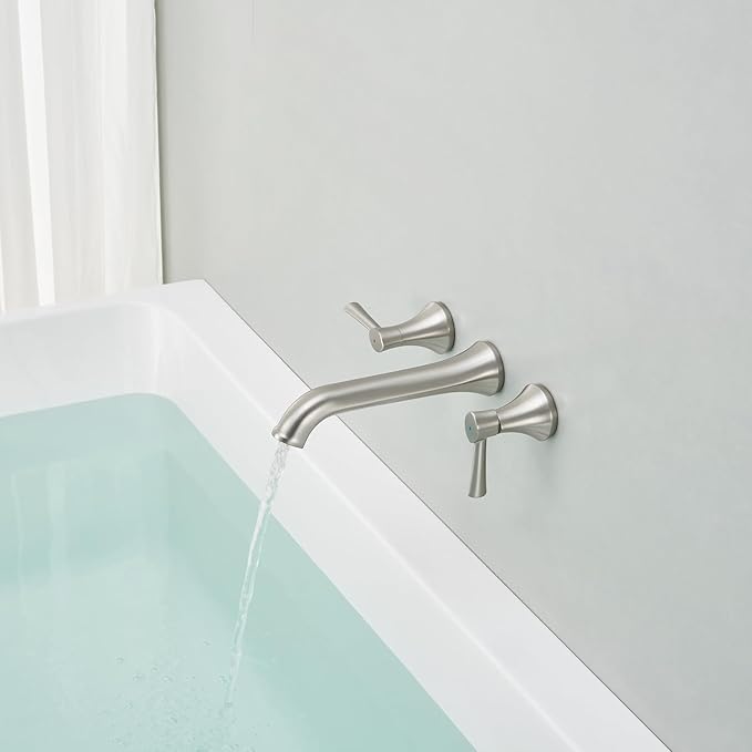 Wall Mount Tub Filler Brass Tub Faucet Brushed Nickel Bathroom Bathtub Faucets with 2 Handles