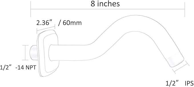 TRUSTMI Angled Shower Arm with Flange, 8-Inches Curved Stainless Steel Extension for Shower Head, 1/2-Inch NPT, Brushed Nickel