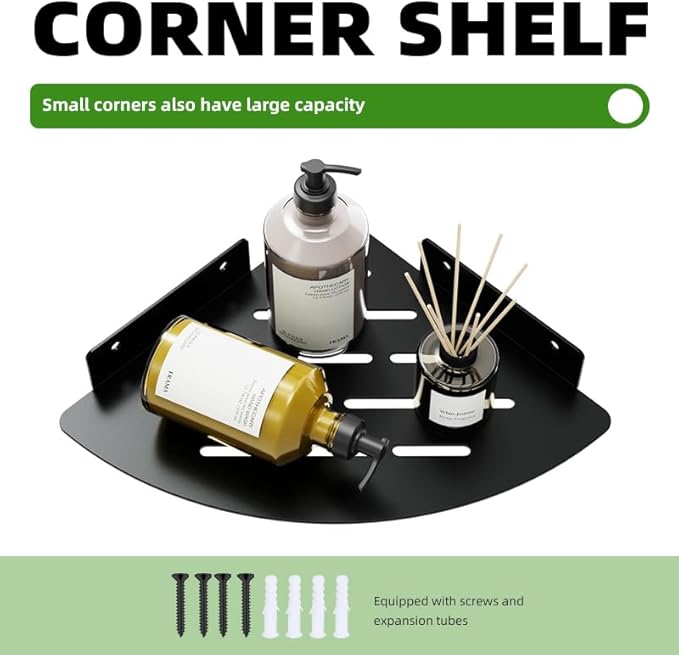 Metal Corner Shelf, Floating Shelves for Wall Mounted Bathroom Shelves, Storage Organizer for Toilet, Dorm and Kitchen Black 12x8.6 inch(31x22cm)