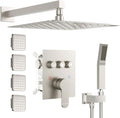 Shower System with Body Jets, Bostingner Shower Faucet Set 12" Rain Shower Head with Handheld Spray, Can Use at Same Time, 3 Way Push Button Diverter Shower Set Complete, Brushed Nickel