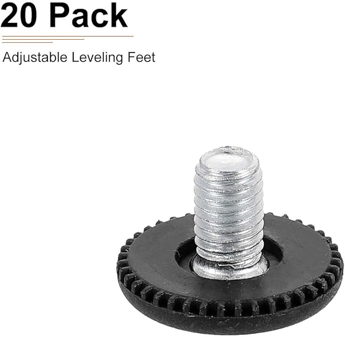 M8x10x25mm(DxLxOD) Screw on Furniture Glide Leveling Feet - 20Pack - Good for Furniture - Adjustable Thread Furniture Levelers - Black