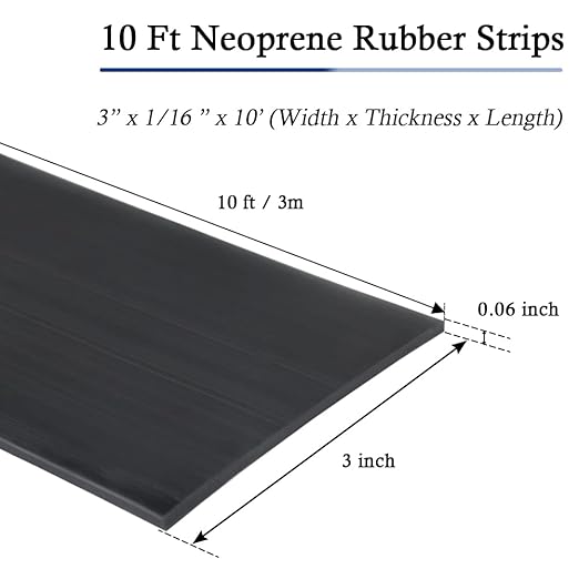 Neoprene Rubber Strips Self Adhesive Solid Rubber Sheets, Rolls & Strips for DIY Gaskets Crafts Pads Seals Warehouse Flooring Neoprene Sheet with Adhesive Backing (3" Wide x 1/16" Thick x 10' Long)