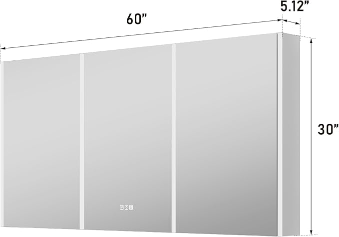 WELLFOR 60" x 30" LED Mirrored Bathroom Cabinet, Mirror Medicine Cabinet with Lights, Defogging LED Mirror Cabinet with Outlets & USB Ports, Surface Mounted, Three Doors, Hardwired Connected