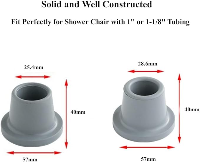 Shower Chair Tips Replacement Heavy Duty 4 Pack, Gray, Inner ID 1'' Rubber Tips for Bath Chair, Shower Stool and Tub Transfer Bench, Non Slip Leg Tips Rubber Feet (1'' (4 Pack))
