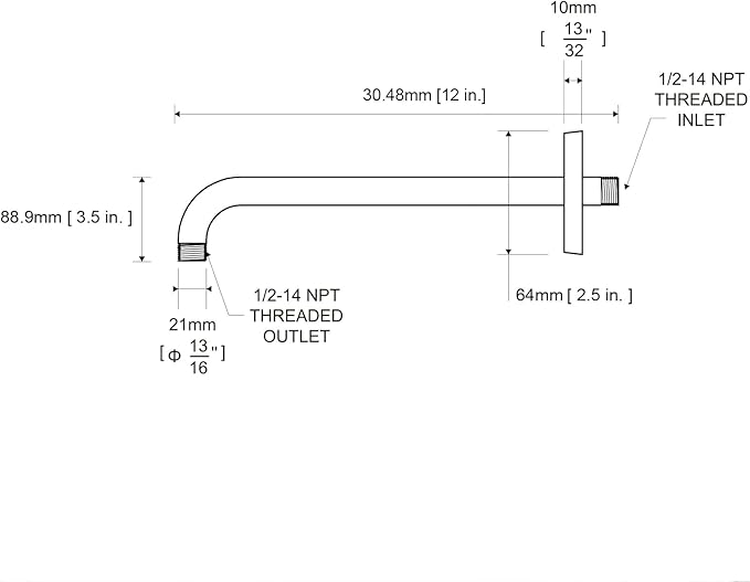 OFFO Shower Arm with Flange, 12 in Bright Gold Wall Mount Replacement Angle Shower Head Arm Wall-Mounted For Fixed Shower Head & Handheld Showerhead