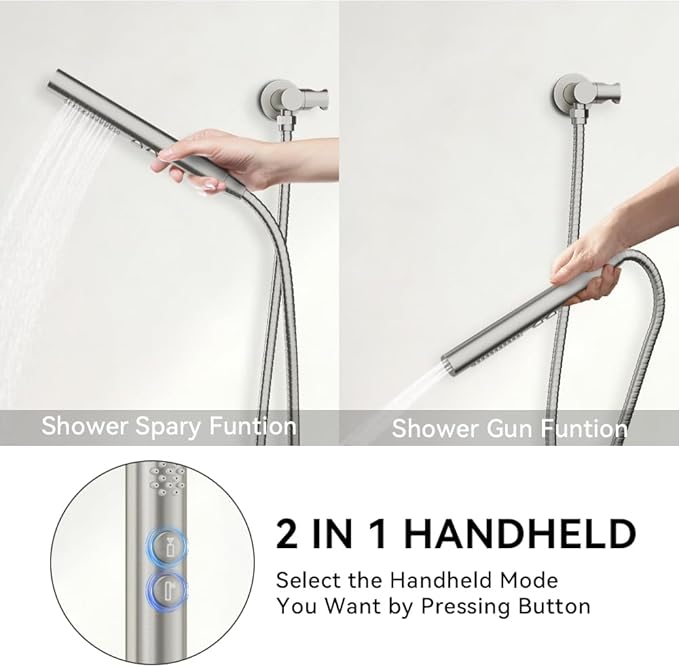 Shower Systems STARBATH 12+6" Round Dual Rainfall Shower Head with Handheld Spray for Two People, Wall Mounted 3 Way Rain Shower Faucet Sets Complete, Included Valve and Trim Kit, Brushed Nickel