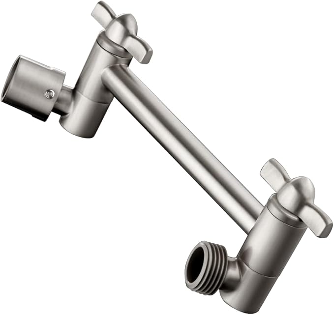 BRIGHT SHOWERS Brass Shower Arm Extender for Rain and Handheld Shower Head, 5 Inch Universal Shower Head Extension Arm, Height & Angle Adjustable, Brushed Nickel