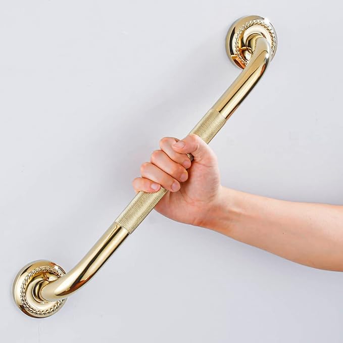 Textured Shower Grab Bar, 24-Inch Bathroom Support Rail, Stylish Bathtube Anti-Slip Safety Armrest Hand Rail, Polished Gold Finish, Good for Senior, Kids, Elderly