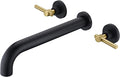 SUMERAIN Wall Mount Bathtub Faucet Set Long Spout Tub Filler High Flow Rate Black and Gold Finish