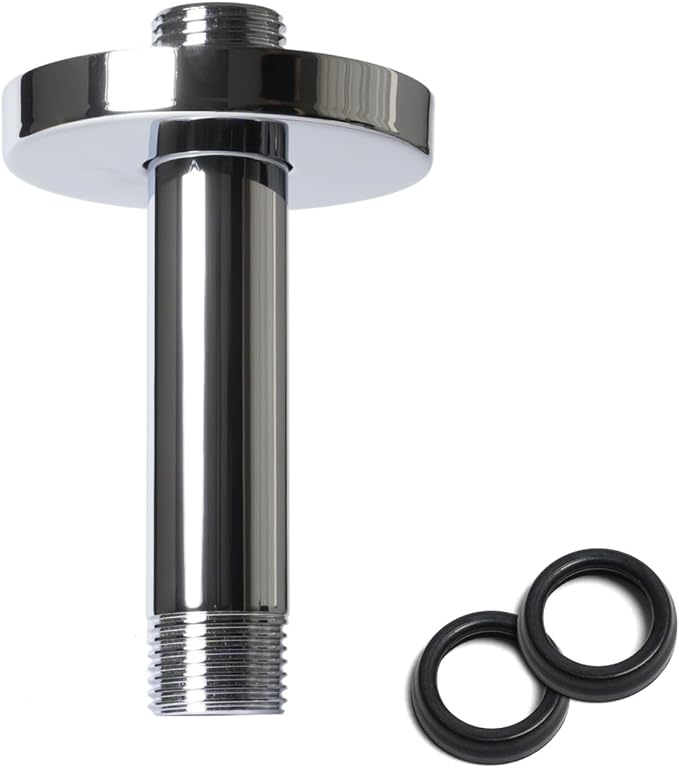 4 Inch Shower Arm with Flange, Ceiling Mounted Shower Head Extension Arm, 1/2 NPT Straight Arm for Rain Shower Head, Stainless Steel Shower Head Extension Replacement Pipe Arm,Chrome
