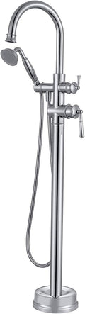 Freestanding Tub Faucet, Floor Mount Tub Faucet Polished Chrome High Flow Tub Filler, Roman Tub Faucet with Antique Handheld, Swivel Gooseneck Spout Shower Mixer Taps (B2311-CP)