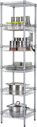 6 Tier Storage Racks Shelving, Heavy Steel Pantry Shelves, Adjustable Wire Shelving Rack, Suitable for Garage, Kitchens, Offices, 13.4" W x 13.4" D x 63" H, Silver