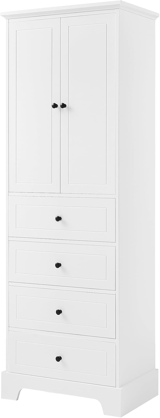 Favfurish 68" Tall Bathroom Storage Cabinet with Doors and 4 Drawers,Modern Linen Cabinets w/Adjustable Shelves & Anti-Tipping Device,Freestanding Organizer for Bath Room,Study,Office,Kitchen White