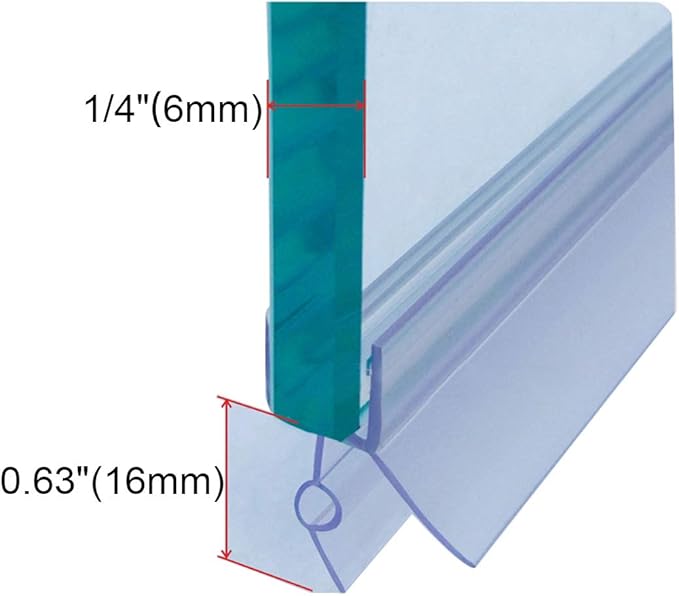 Frameless Shower Door Bottom Seal with Drip Rail for 1/4"(6mm) Glass, Length 27.5"/0.7m, Glass Door Sweep Stop Shower Leaking