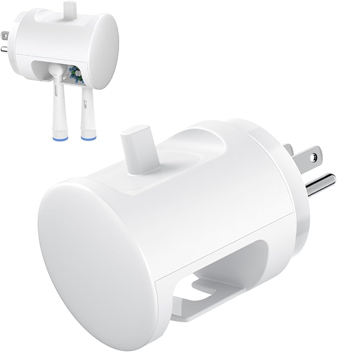 2-in-1 Wireless Wall Station Compatible with Oral-B Braun Electric Toothbrush, 3-Port US Plug with 2 Holders Fast Wall Charger for IO2/3/4/5/6, Pro 1/3/1000/2000, D100/Genius/Smart, IPX6, White