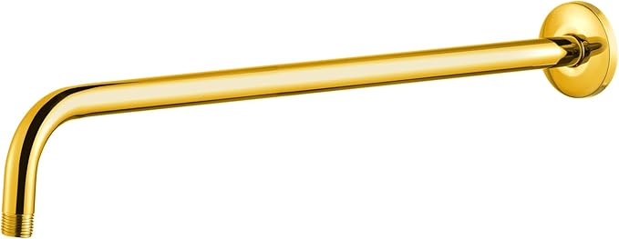 OFFO Shower Arm with Flange, 24 in Bright Gold Wall Mount Replacement Angle Shower Head Arm Wall-Mounted For Fixed Shower Head & Handheld Showerhead