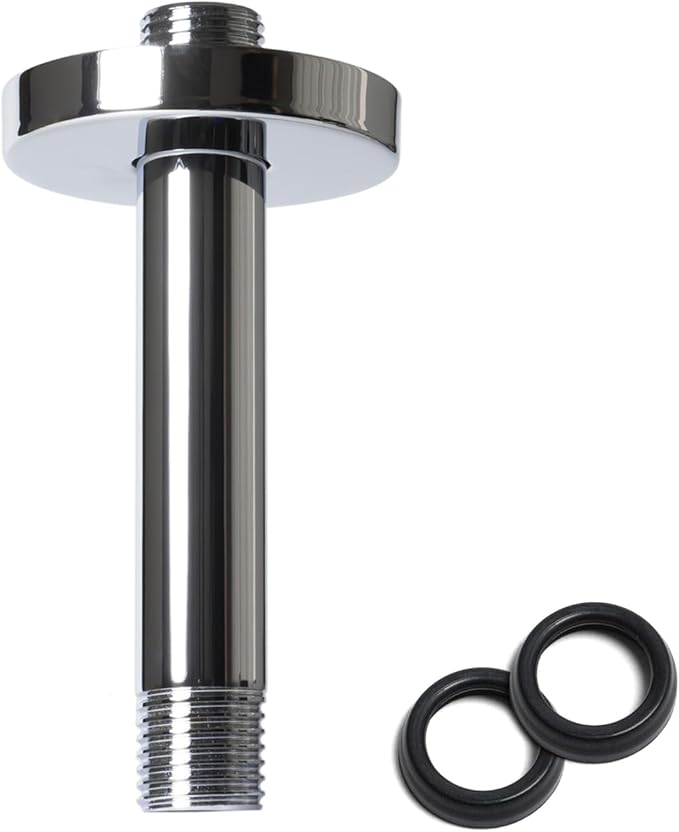 6 Inch Shower Arm with Flange, Ceiling Mounted Shower Head Extension Arm, 1/2 NPT Straight Arm for Rain Shower Head, Stainless Steel Shower Head Extension Replacement Pipe Arm,Chrome