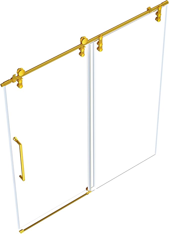 Chabatree Shower Door 60" W x 76" H Frameless Sliding Shower Door,Frameless Shower Door with Sealing Strip and Waterproof Handle,5/16"(8mm) Clear Tempered Glass,Stainless Steel Hardware,Golden