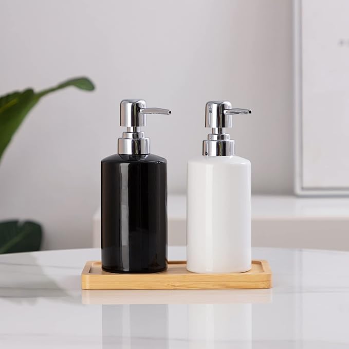FE Soap Dispenser, 300ml/10oz Ceramic Liquid Soap Pump Dispenser, Refillable Dish Soap Dispenser for Kitchen Bathroom Washroom (White)