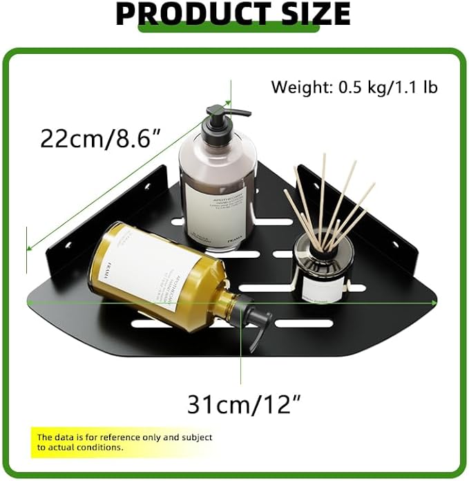 Corner Shelf Shower Caddy Hanging, Metal Floating Shelves for Wall Bathroom, Rustproof Bath Organizers With Large Capacity, Storage Organizer for Toilet, Dorm and Kitchen Black 12x8.6 inch(31x22cm)