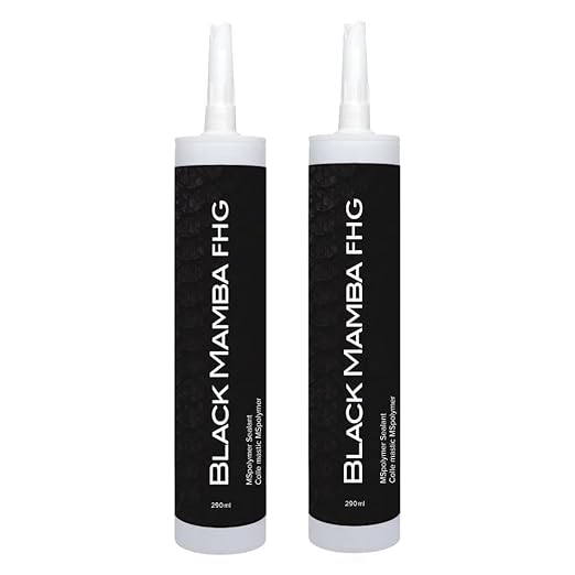 Black Mamba FHG High Tack Adhesive - MS Polymer Sealant, Extreme Temperature Resistant, Paintable, Solvent-Free, Heavy Duty Construction Adhesive - Black - 2 Pack