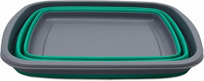SAMMART 10L (2.6 Gallons) Collapsible Tub - Foldable Dish Tub - Portable Washing Basin - Space Saving Plastic Washtub (Dark Grey/Bluish-Green, 1)