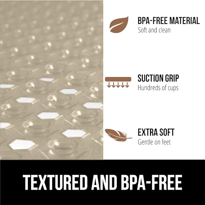 GORILLA GRIP Patented Square Shower Stall Mat, Small Bathtub Floor Mats for Stand Up Showers, Suction Cups and Drainage Holes, Machine Wash, Soft on Feet, Bathroom Accessories 21x21 Inch, Beige Opaque