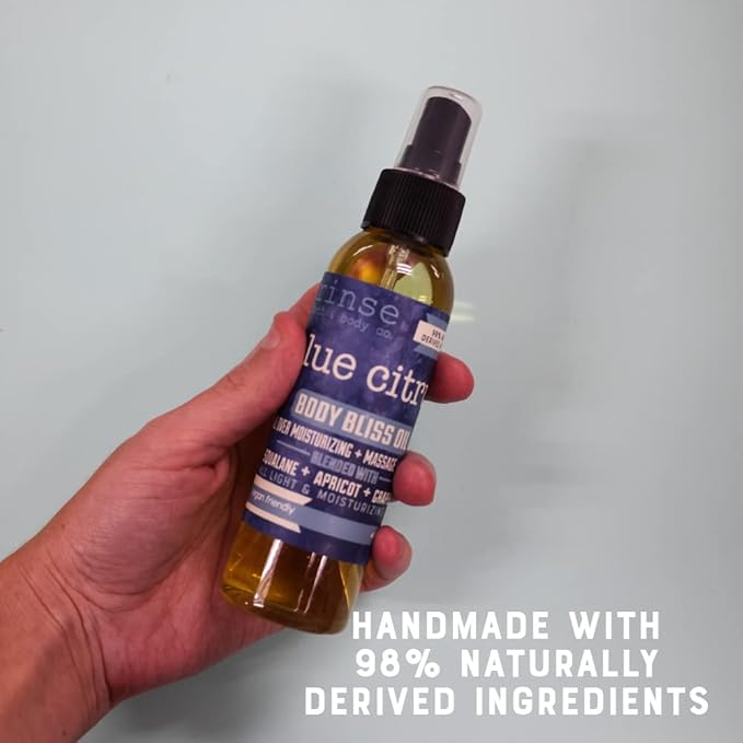 Rinse Bath & Body Blue Citrus Body Oil Moisturizer Spray - Natural Lightweight Fast Absorbing with Squalane, Grapeseed, Apricot & Vitamin E Oil for All Skin Types, 4 fl oz