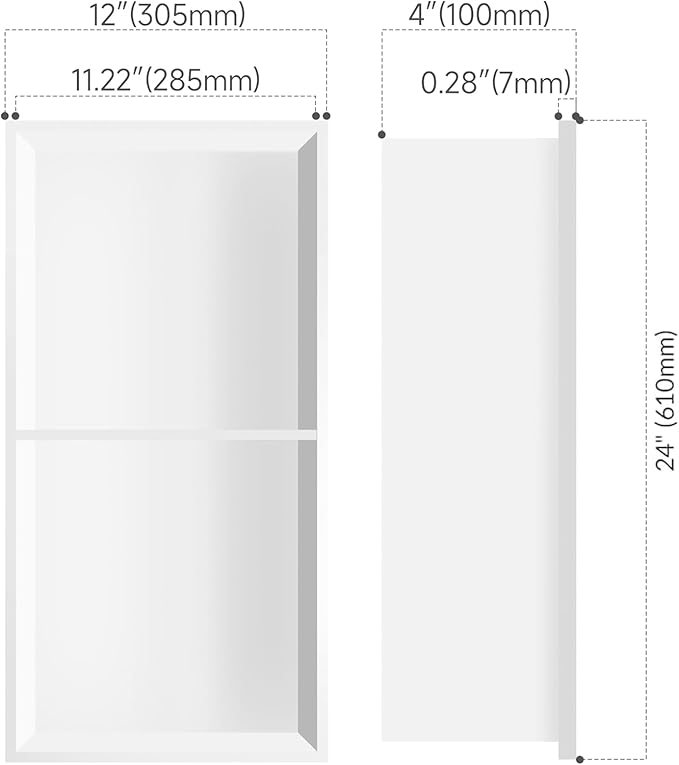 24" X 12" Stainless Steel Shower Niche Insert Tile Ready, Niche for Shower Wall, 2-Tier Recessed Shelves No Tile Needed for Bathroom Storage, White