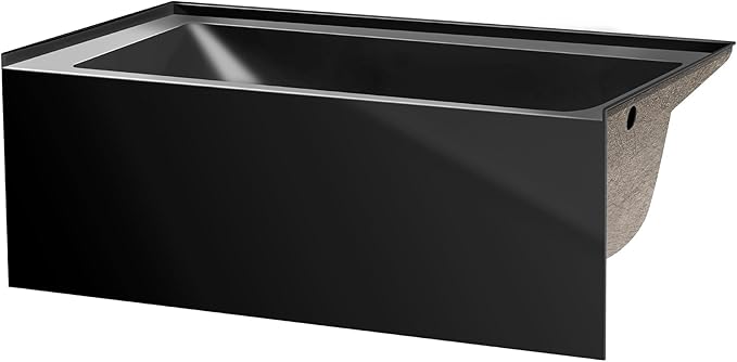 Fine Fixtures Acrylic, Fiberglass Alcove Soaking Bathtub with Integral Apron Front - Drain Included (54" x 30", Right Hand, Black)