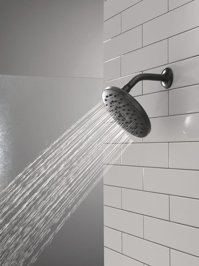 Delta PivotPro Matte Black Rain Showerhead, Single Setting 7 Inch Round Shower Head, Showerheads, 1.75 GPM Flow Rate, Matte Black 75103BL