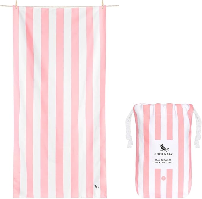 Dock & Bay Beach Towel - Quick Dry, Sand Free - Compact, Lightweight - 100% Recycled - Includes Bag - Cabana Light - Malibu Pink, Extra Large (200x90cm, 78x35)