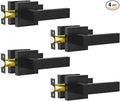 Passage Door Lever, 4 Pack Matte Black Interior Door Handles for Hallway and Closet, Heavy Duty Square Interior Keyless Door Handles Non-Locking Door Knobs for Right & Left Side Door